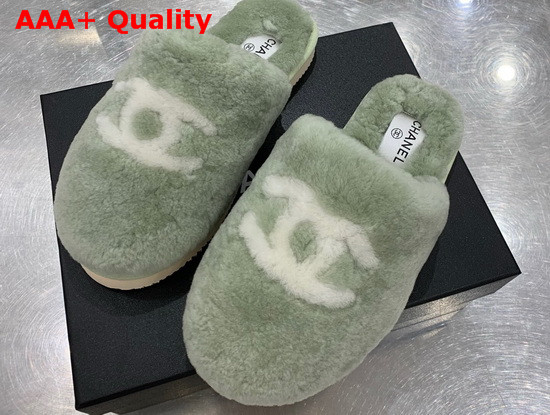 Chanel Mules in Green Shearling Replica