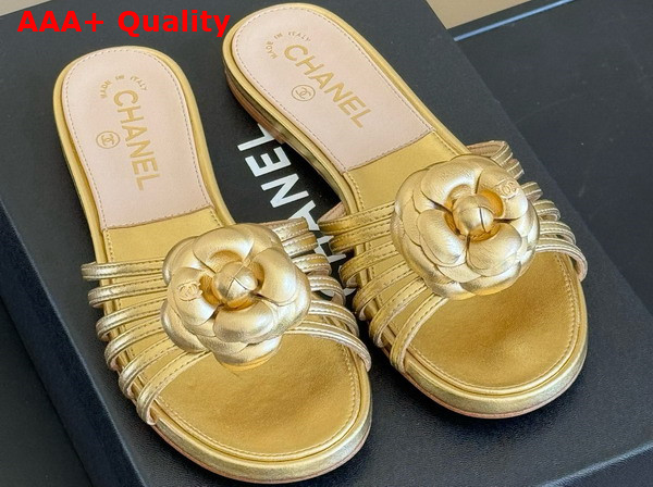 Chanel Mules in Light Gold Lambskin with Flower Replica