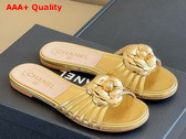 Chanel Mules in Light Gold Lambskin with Flower Replica