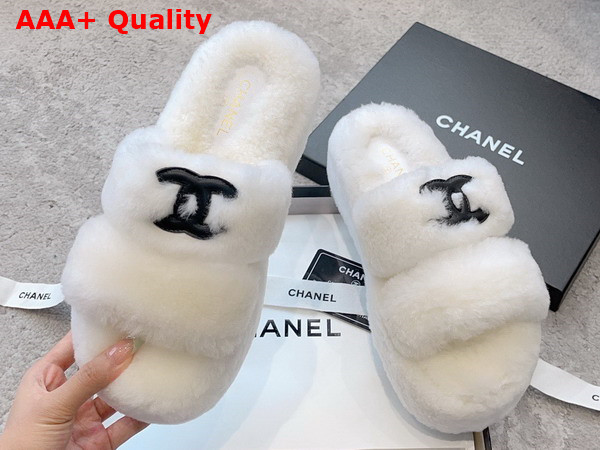 Chanel Mules in White Lamb Wool Replica