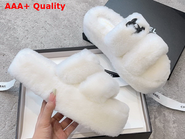 Chanel Mules in White Lamb Wool Replica