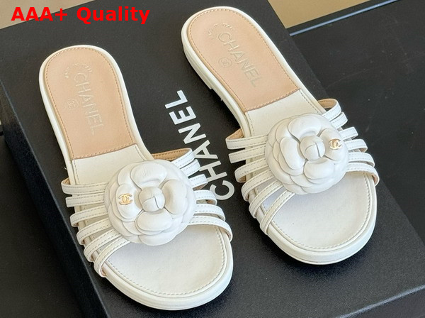 Chanel Mules in White Lambskin with Flower Replica