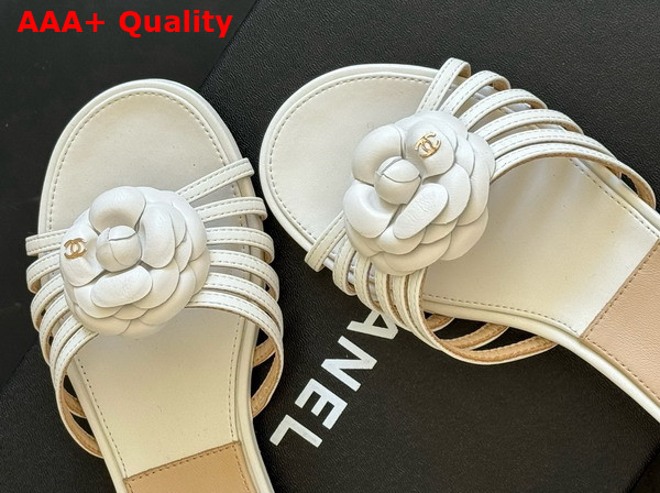 Chanel Mules in White Lambskin with Flower Replica