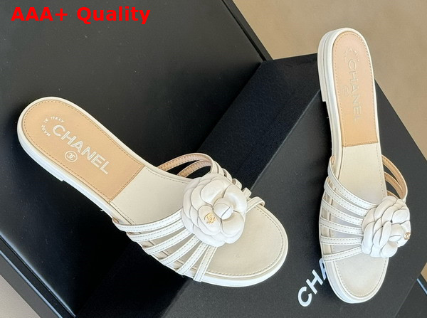 Chanel Mules in White Lambskin with Flower Replica