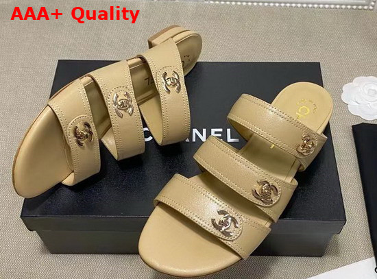 Chanel Mules with CC Buckle Beige Lambskin Replica