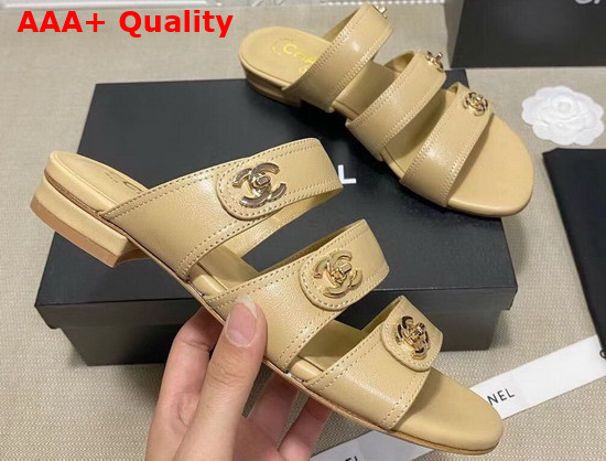 Chanel Mules with CC Buckle Beige Lambskin Replica