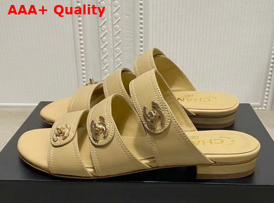 Chanel Mules with CC Buckle Beige Lambskin Replica