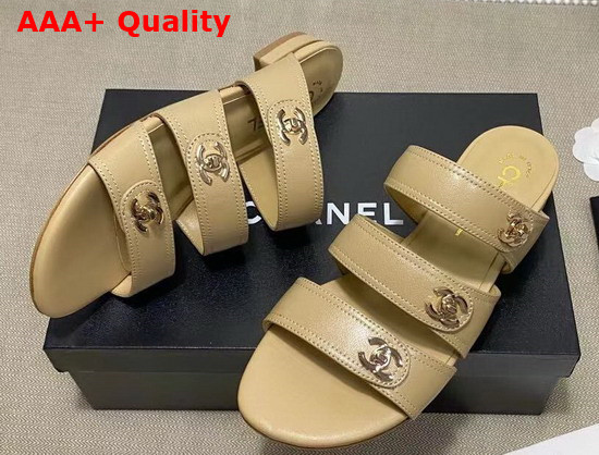 Chanel Mules with CC Buckle Beige Lambskin Replica