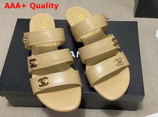 Chanel Mules with CC Buckle Beige Lambskin Replica