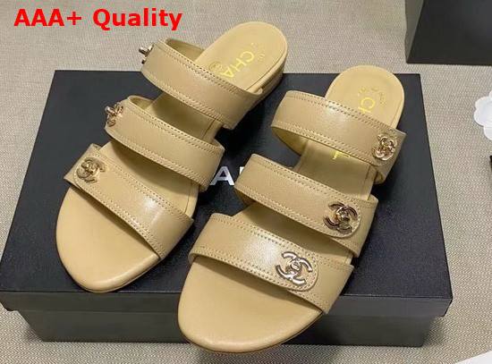 Chanel Mules with CC Buckle Beige Lambskin Replica