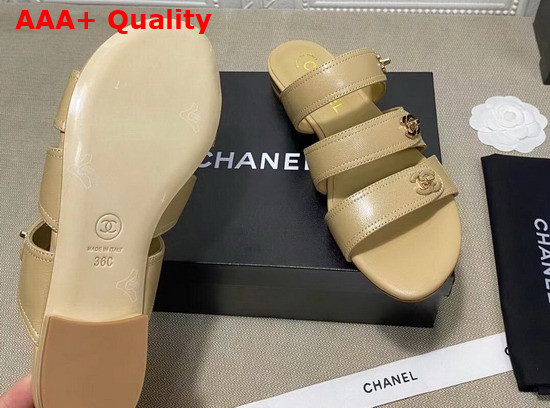 Chanel Mules with CC Buckle Beige Lambskin Replica