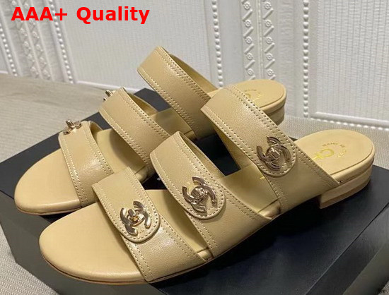 Chanel Mules with CC Buckle Beige Lambskin Replica