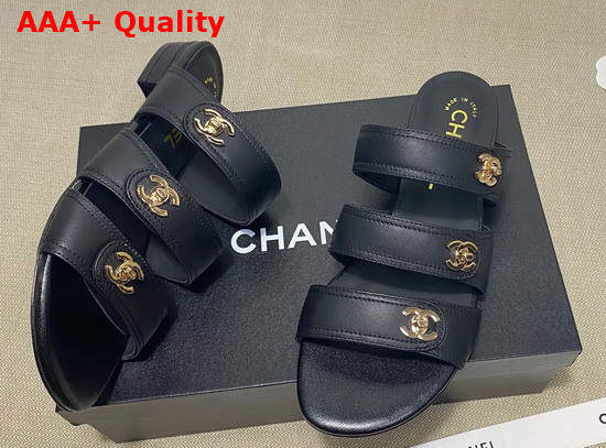 Chanel Mules with CC Buckle Black Lambskin Replica