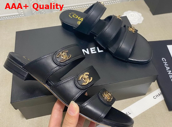 Chanel Mules with CC Buckle Black Lambskin Replica