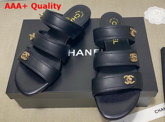 Chanel Mules with CC Buckle Black Lambskin Replica