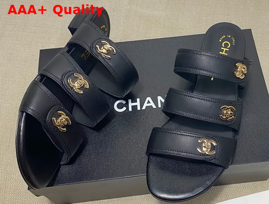 Chanel Mules with CC Buckle Black Lambskin Replica