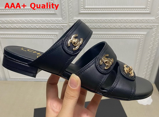 Chanel Mules with CC Buckle Black Lambskin Replica