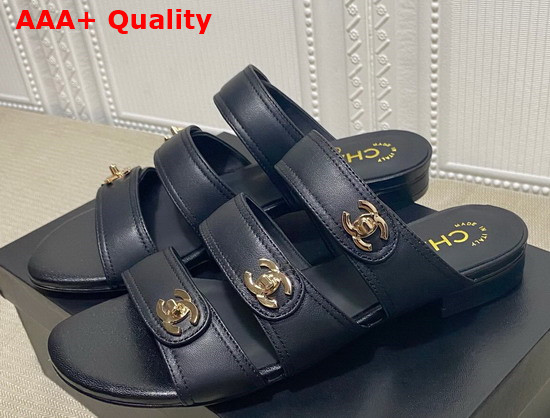 Chanel Mules with CC Buckle Black Lambskin Replica