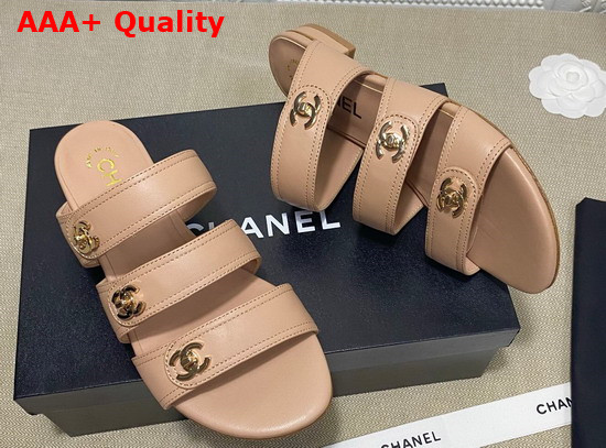 Chanel Mules with CC Buckle Nude Lambskin Replica