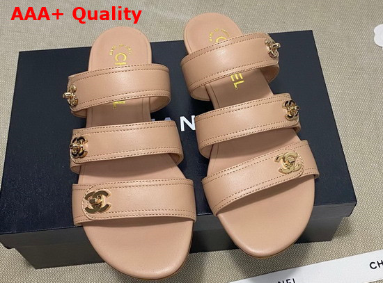 Chanel Mules with CC Buckle Nude Lambskin Replica