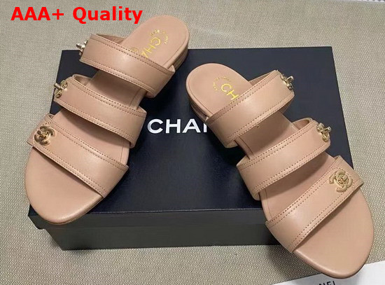 Chanel Mules with CC Buckle Nude Lambskin Replica