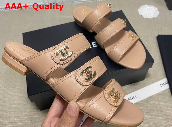 Chanel Mules with CC Buckle Nude Lambskin Replica