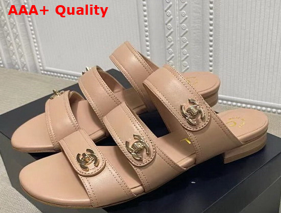 Chanel Mules with CC Buckle Nude Lambskin Replica