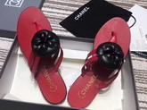 Chanel Mules with Camellia Red Lambskin