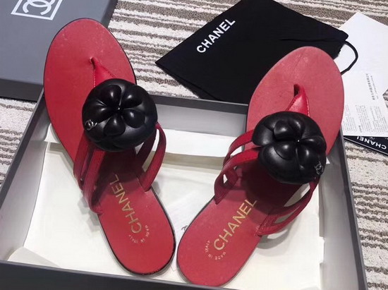 Chanel Mules with Camellia Red Lambskin