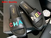 Chanel Mules with Multicolor Letter Logo Black Lambskin G38933 Replica