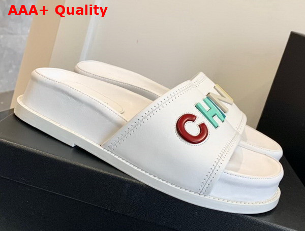 Chanel Mules with Multicolor Letter Logo Ivory Lambskin G38933 Replica