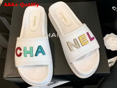 Chanel Mules with Multicolor Letter Logo Ivory Lambskin G38933 Replica