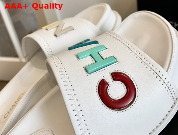 Chanel Mules with Multicolor Letter Logo Ivory Lambskin G38933 Replica