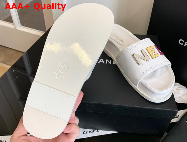 Chanel Mules with Multicolor Letter Logo Ivory Lambskin G38933 Replica