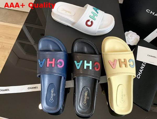 Chanel Mules with Multicolor Letter Logo Ivory Lambskin G38933 Replica