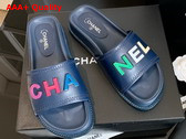 Chanel Mules with Multicolor Letter Logo Navy Blue Lambskin G38933 Replica