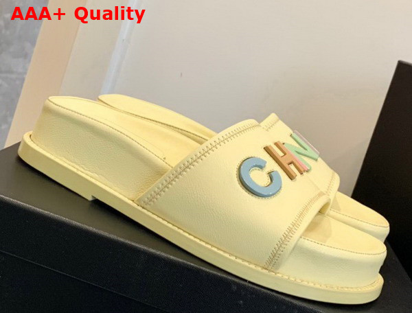 Chanel Mules with Multicolor Letter Logo Yellow Lambskin G38933 Replica