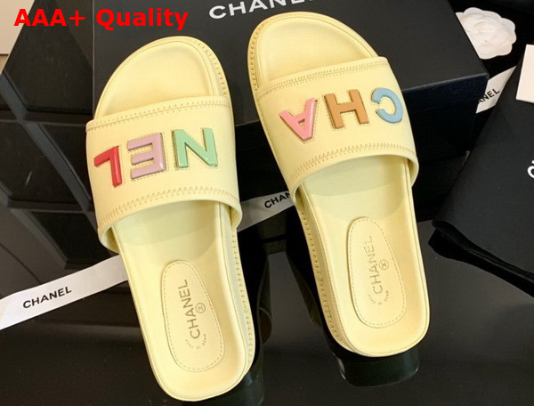 Chanel Mules with Multicolor Letter Logo Yellow Lambskin G38933 Replica