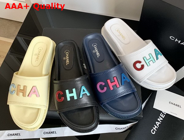 Chanel Mules with Multicolor Letter Logo Yellow Lambskin G38933 Replica