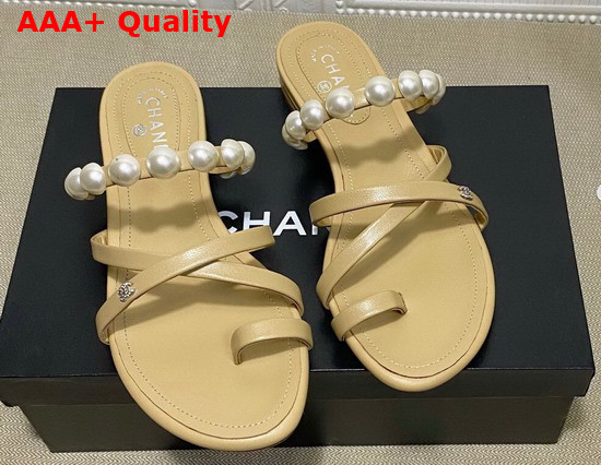 Chanel Mules with Pearls Beige Leather G37274 Replica