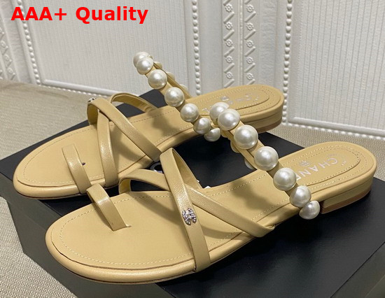 Chanel Mules with Pearls Beige Leather G37274 Replica