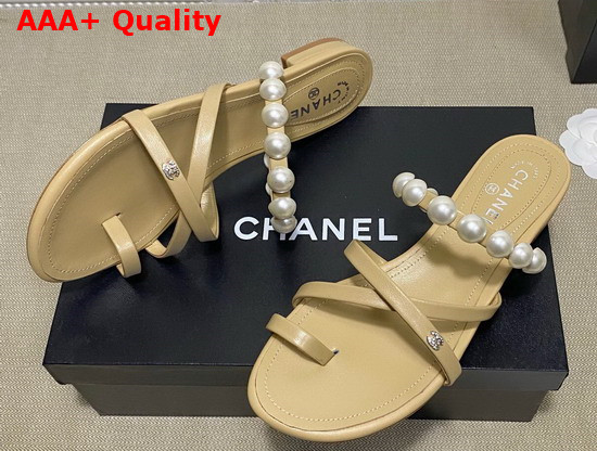 Chanel Mules with Pearls Beige Leather G37274 Replica