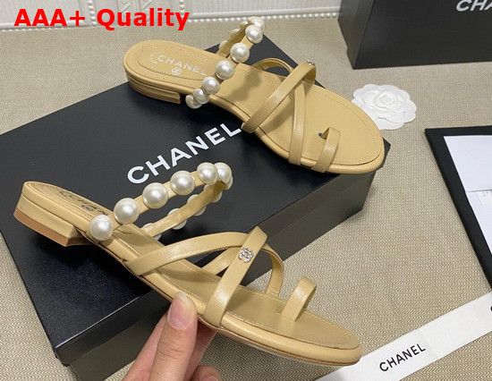 Chanel Mules with Pearls Beige Leather G37274 Replica