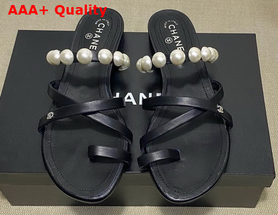 Chanel Mules with Pearls Black Leather G37274 Replica