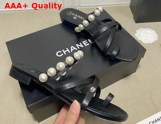 Chanel Mules with Pearls Black Leather G37274 Replica