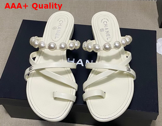 Chanel Mules with Pearls White Leather G37274 Replica