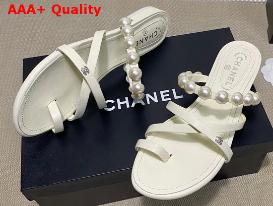 Chanel Mules with Pearls White Leather G37274 Replica