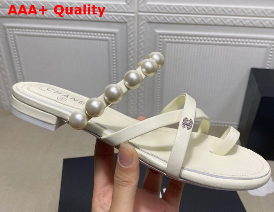 Chanel Mules with Pearls White Leather G37274 Replica