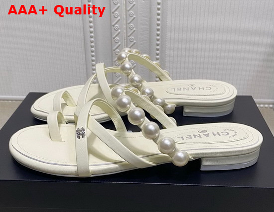 Chanel Mules with Pearls White Leather G37274 Replica