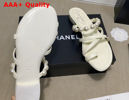 Chanel Mules with Pearls White Leather G37274 Replica